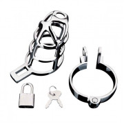 Серебристая металлическая клетка для члена с замком Enslave Cock Cage