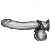 Кольцо на пенис с разделителем мошонки из искусственной кожи на клепках V-STYLE COCK RING