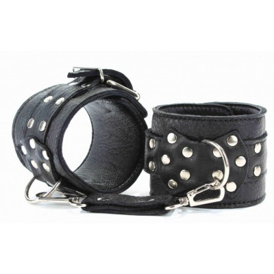 Чёрные наручники из кожи с пряжкой Чёрные наручники из кожи с пряжкой