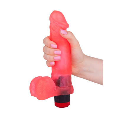 Розовый гелевый вибромассажёр в виде фаллоса - 19 см. Розовый гелевый вибромассажёр в виде фаллоса - 19 см.