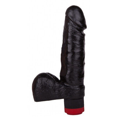 Чёрный виброфаллос с пышной мошонкой - 16 см. Чёрный виброфаллос с пышной мошонкой - 16 см.