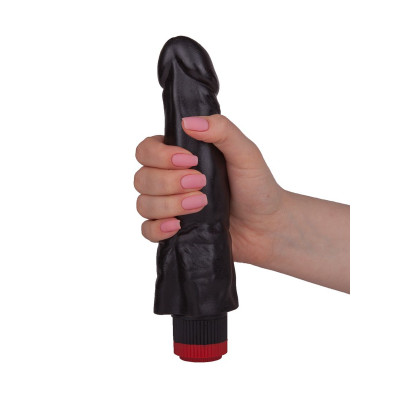 Чёрный вибромассажер с широким основанием - 18,8 см. Чёрный вибромассажер с широким основанием - 18,8 см.