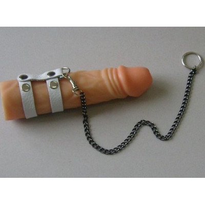 Белый поводок на пенис с двумя ремешками Белый поводок на пенис с двумя ремешками