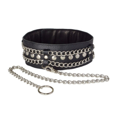 Чёрный ошейник с цепочками и поводком Чёрный ошейник с цепочками и поводком