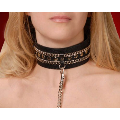 Чёрный ошейник с цепочками и поводком Чёрный ошейник с цепочками и поводком