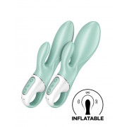 Зеленый вибратор-кролик Satisfyer Air Pump Bunny 5+ с функцией расширения - 20,4 см.