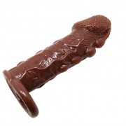 Телесная насадка с подхватом мошонки и наростами - 14 см.