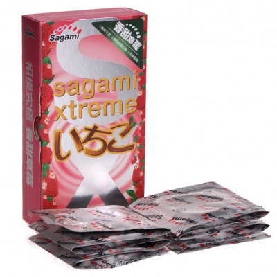 Презервативы Sagami Xtreme Strawberry c ароматом клубники - 10 шт. Презервативы Sagami Xtreme Strawberry c ароматом клубники - 10 шт.