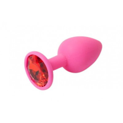 Розовая силиконовая пробка с красным кристаллом - 8,2 см. Розовая силиконовая пробка с красным кристаллом - 8,2 см.