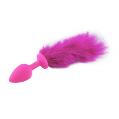 Силиконовая анальная пробка с розовым хвостом Силиконовая анальная пробка с розовым хвостом