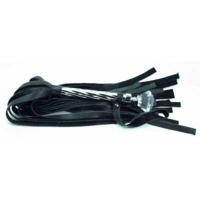 Чёрная плеть из кожи с широкими хвостами и набалдашником - 60 см. Чёрная плеть из кожи с широкими хвостами и набалдашником - 60 см.