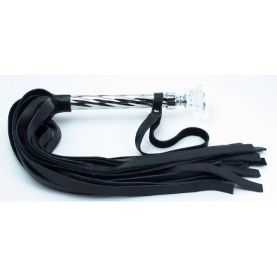 Чёрная плеть из кожи с широкими хвостами и набалдашником - 60 см. Чёрная плеть из кожи с широкими хвостами и набалдашником - 60 см.