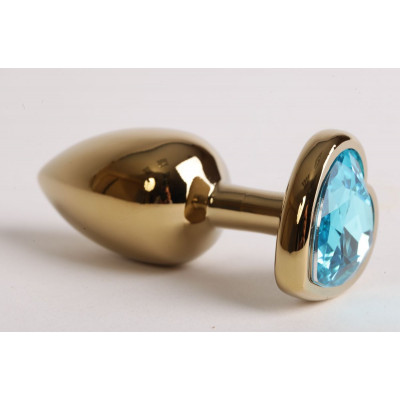 Золотистая анальная пробка с голубым стразиком-сердечком - 7,5 см. Золотистая анальная пробка с голубым стразиком-сердечком - 7,5 см.