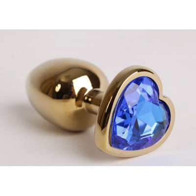 Золотистая анальная пробка с синим стразиком-сердечком - 7,5 см. Золотистая анальная пробка с синим стразиком-сердечком - 7,5 см.