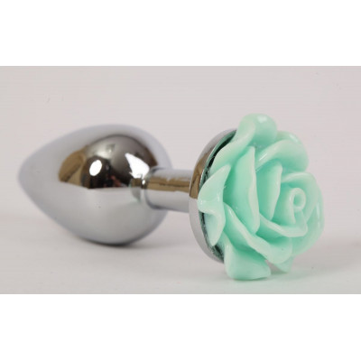 Серебристая анальная пробка с зеленой розочкой - 7,6 см. Серебристая анальная пробка с зеленой розочкой - 7,6 см.