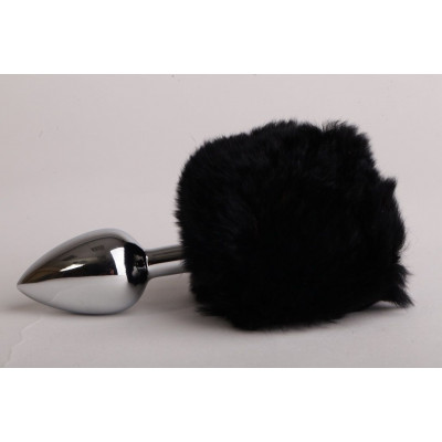 Серебристая анальная пробка c черным хвостом Задорный Кролик Серебристая анальная пробка c черным хвостом Задорный Кролик