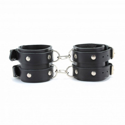 Черные широкие кожаные оковы с двумя пряжками Черные широкие кожаные оковы с двумя пряжками