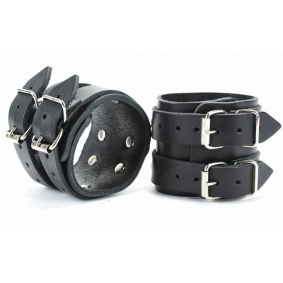 Черные широкие кожаные оковы с двумя пряжками Черные широкие кожаные оковы с двумя пряжками