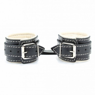 Черные наручники с бежевым подкладом Черные наручники с бежевым подкладом