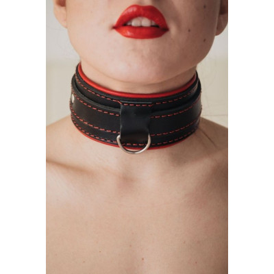 Черный ошейник с красным подкладом Черный ошейник с красным подкладом