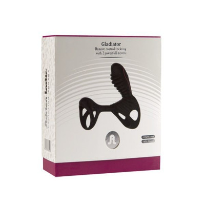 Чёрная насадка на фаллос Gladiator + LRS с трехкнопочным пультом управления Чёрная насадка на фаллос Gladiator + LRS с трехкнопочным пультом управления