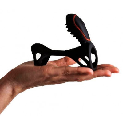 Чёрная насадка на фаллос Gladiator + LRS с трехкнопочным пультом управления Чёрная насадка на фаллос Gladiator + LRS с трехкнопочным пультом управления