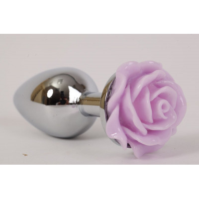 Серебристая анальная пробка с сиреневой розой - 9,5 см. Серебристая анальная пробка с сиреневой розой - 9,5 см.