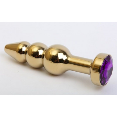 Золотистая анальная ёлочка с фиолетовым кристаллом - 11,2 см. Золотистая анальная ёлочка с фиолетовым кристаллом - 11,2 см.