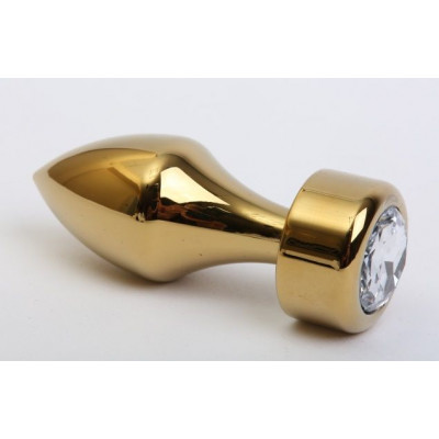 Золотистая анальная пробка с широким основанием и прозрачным кристаллом - 7,8 см. Золотистая анальная пробка с широким основанием и прозрачным кристаллом - 7,8 см.