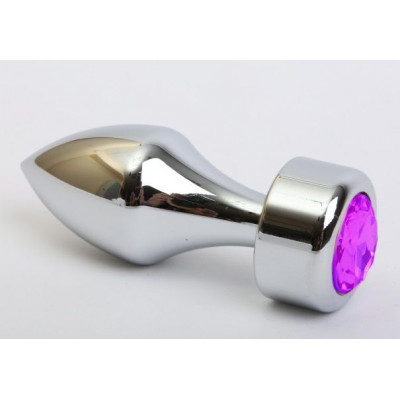Серебристая анальная пробка с широким основанием и фиолетовым кристаллом - 7,8 см. Серебристая анальная пробка с широким основанием и фиолетовым кристаллом - 7,8 см.