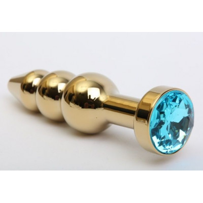 Золотистая анальная ёлочка с голубым кристаллом - 11,2 см. Золотистая анальная ёлочка с голубым кристаллом - 11,2 см.