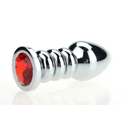 Серебристая фигурная анальная пробка с красным кристаллом - 10,3 см. Серебристая фигурная анальная пробка с красным кристаллом - 10,3 см.