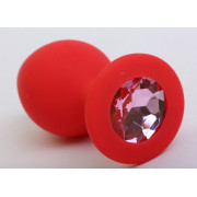 Красная силиконовая пробка с розовым стразом - 8,2 см.