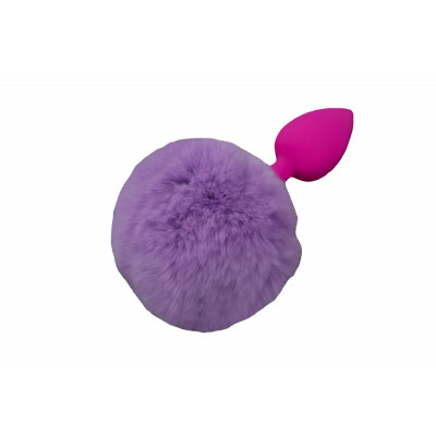 Маленькая розовая силиконовая пробка с пушистым фиолетовым хвостиком Маленькая розовая силиконовая пробка с пушистым фиолетовым хвостиком