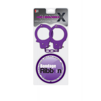 Набор для фиксации BONDX METAL CUFFS AND RIBBON: фиолетовые наручники из листового материала и липкая лента Набор для фиксации BONDX METAL CUFFS AND RIBBON: фиолетовые наручники из листового материала и липкая лента