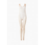 Бежевый ажурный комбинезон с разрезами на бедрах