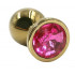 Золотистая алюминиевая анальная пробка с ярко-розовым кристаллом - 6 см. Золотистая алюминиевая анальная пробка с ярко-розовым кристаллом - 6 см.