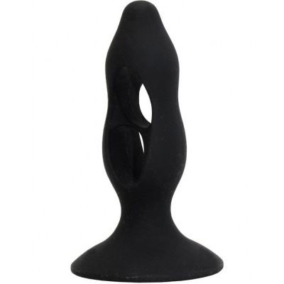 Чёрная анальная пробка с полостями для сжатия и легкого введения - 11 см. Чёрная анальная пробка с полостями для сжатия и легкого введения - 11 см.