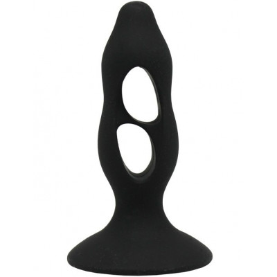 Чёрная анальная пробка с полостями для сжатия и легкого введения - 11 см. Чёрная анальная пробка с полостями для сжатия и легкого введения - 11 см.