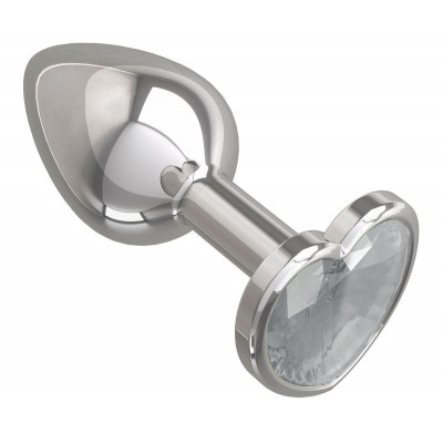 Серебристая анальная втулка с прозрачным кристаллом-сердцем - 7 см. Серебристая анальная втулка с прозрачным кристаллом-сердцем - 7 см.