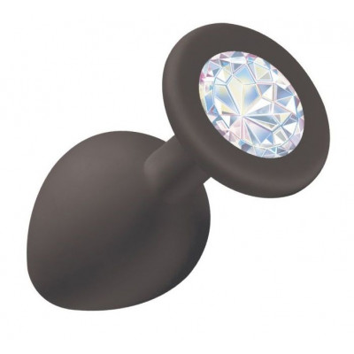 Чёрная анальная пробка Emotions Cutie Medium с прозрачным кристаллом - 8,5 см. Чёрная анальная пробка Emotions Cutie Medium с прозрачным кристаллом - 8,5 см.