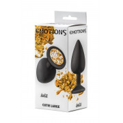 Чёрная анальная пробка Emotions Cutie Large с желтым кристаллом - 10 см.