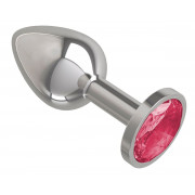 Серебристая анальная втулка с малиновым кристаллом - 7 см.