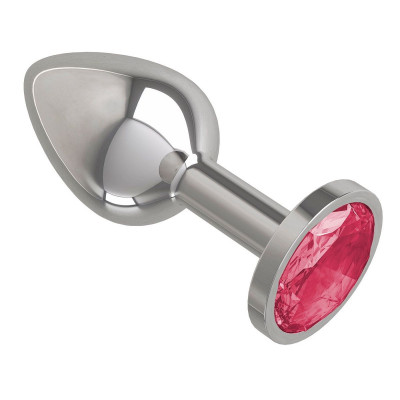 Серебристая анальная втулка с малиновым кристаллом - 7 см. Серебристая анальная втулка с малиновым кристаллом - 7 см.
