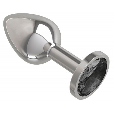 Серебристая анальная втулка с чёрным кристаллом - 7 см. Серебристая анальная втулка с чёрным кристаллом - 7 см.