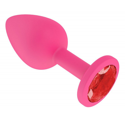 Розовая силиконовая анальная втулка с красным кристаллом - 7,3 см. Розовая силиконовая анальная втулка с красным кристаллом - 7,3 см.