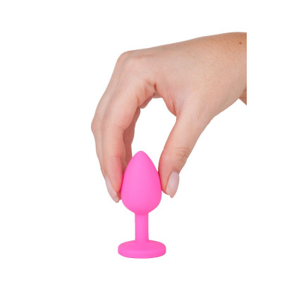 Розовая силиконовая анальная втулка с красным кристаллом - 7,3 см. Розовая силиконовая анальная втулка с красным кристаллом - 7,3 см.