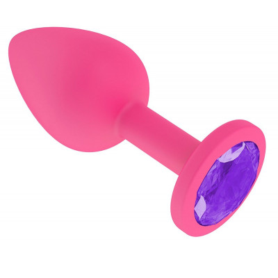 Розовая анальная втулка с фиолетовым кристаллом - 7,3 см. Розовая анальная втулка с фиолетовым кристаллом - 7,3 см.
