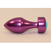 Фиолетовая анальная пробка с голубым кристаллом - 7,8 см.