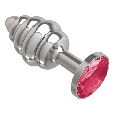 Серебристая пробка с рёбрышками и малиновым кристаллом - 7 см. Серебристая пробка с рёбрышками и малиновым кристаллом - 7 см.